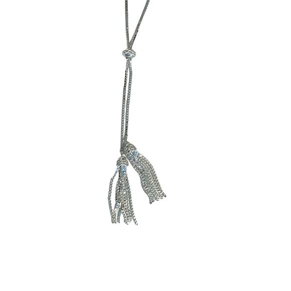 Sterling Silver Tassled Lariat Necklace Atasay Kuyumculuk Box Chain Adjustable - Picture 6 of 12